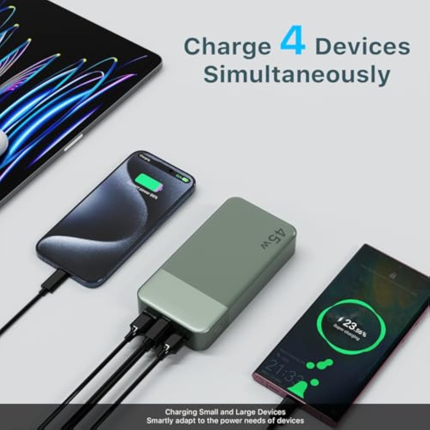 Portable Charger, 20000Mah Power Bank, 45W Power Bank Fast Charging, Battery Pack With C To C Cable, Battery Bank With Digital Display For Iphone Android Laptop Etc(Green)