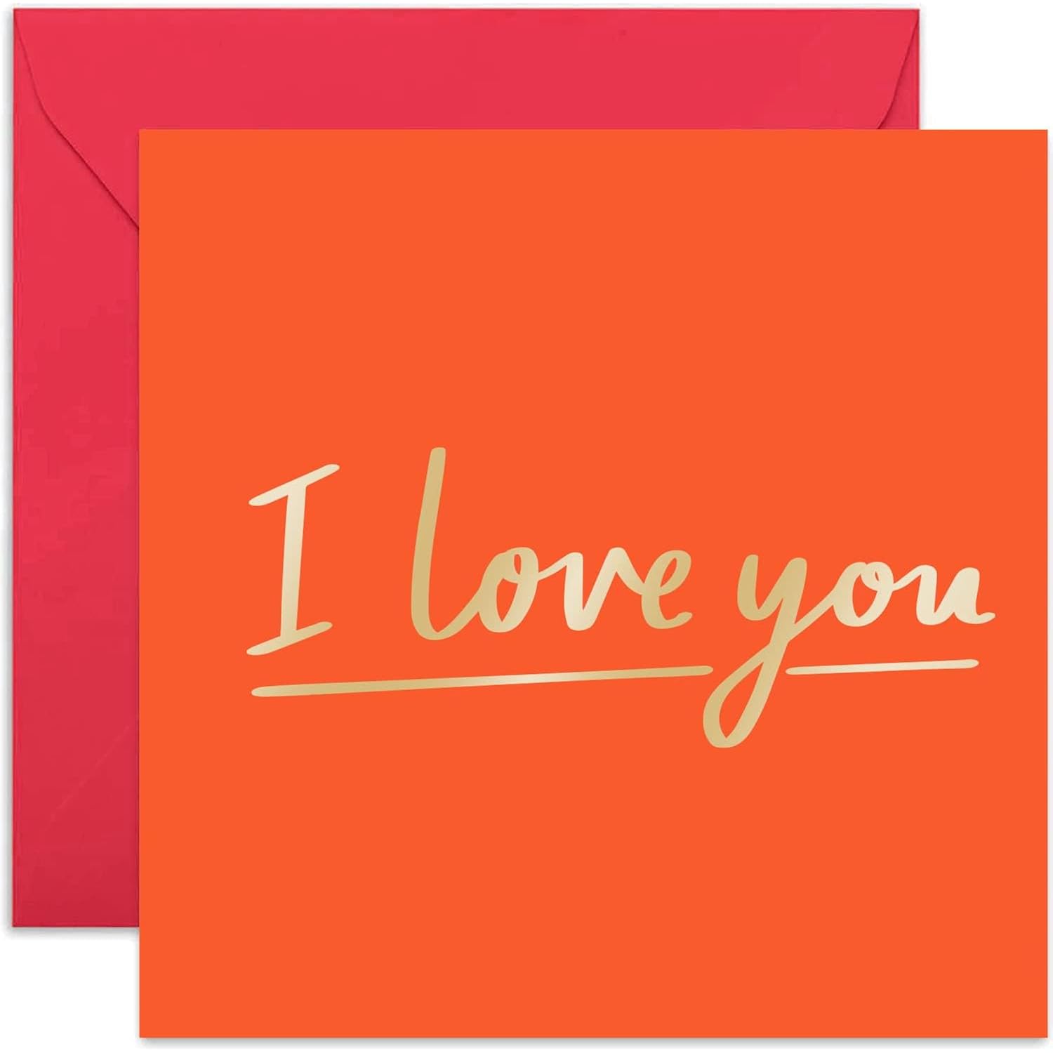 Old English Co. I Love You Valentine'S Day Card - Bold Gold Foil Red Background Anniversary Card | Hand-Lettered Design For Husband, Wife, Boyfriend, Girlfriend | Blank Inside & Envelope Included