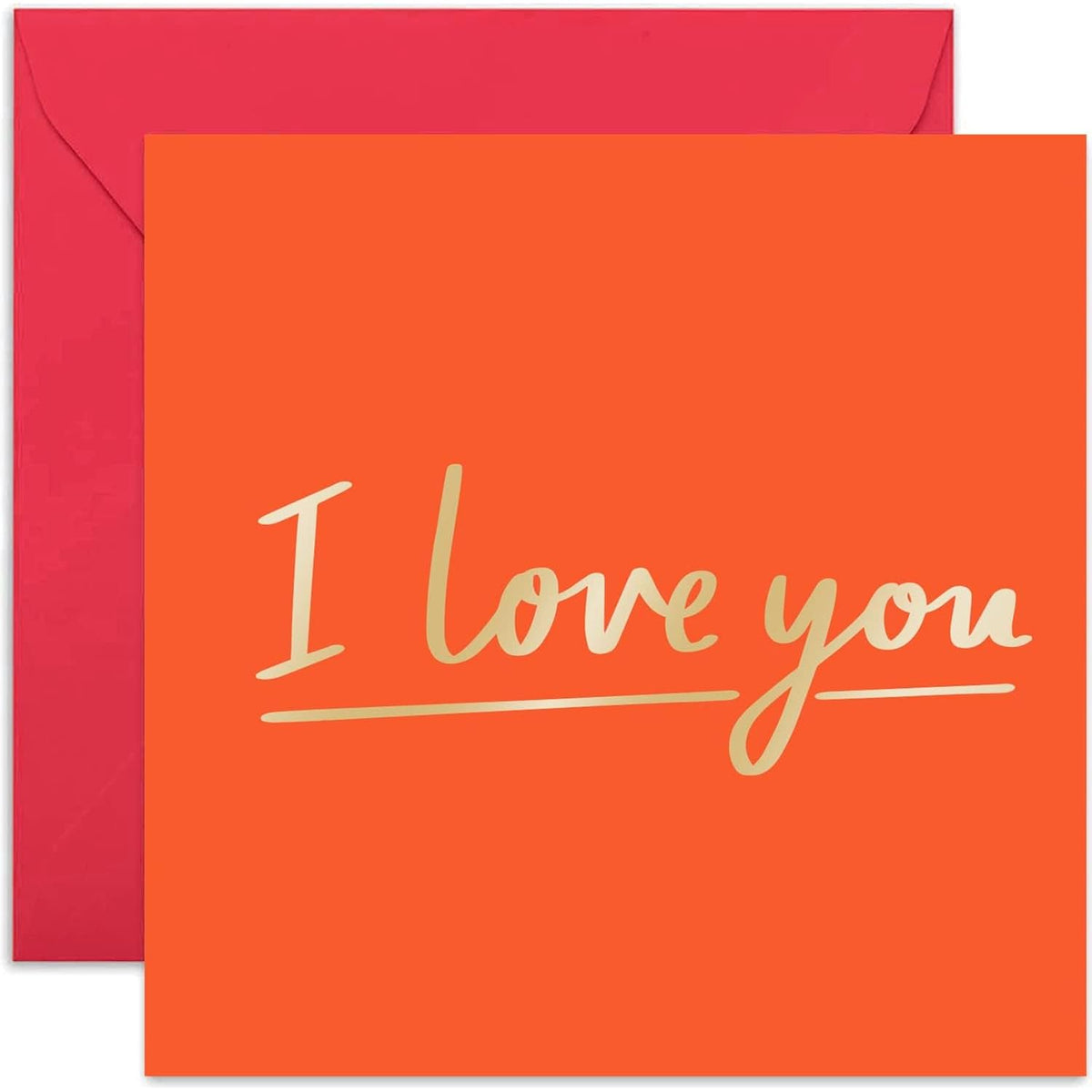 Old English Co. I Love You Valentine'S Day Card - Bold Gold Foil Red Background Anniversary Card | Hand-Lettered Design For Husband, Wife, Boyfriend, Girlfriend | Blank Inside & Envelope Included