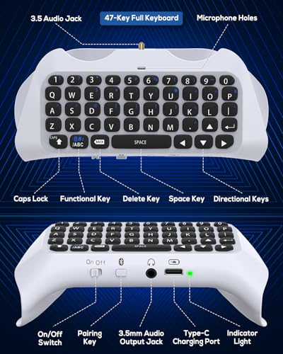 Wireless Controller Keyboard for PS5/PS5 Pro, Bluetooth 3.0Mini Portable Gamepad Chatpad with Built-in Speaker&3.5MM Audio Jack for PS5/PS5 Pro Voice