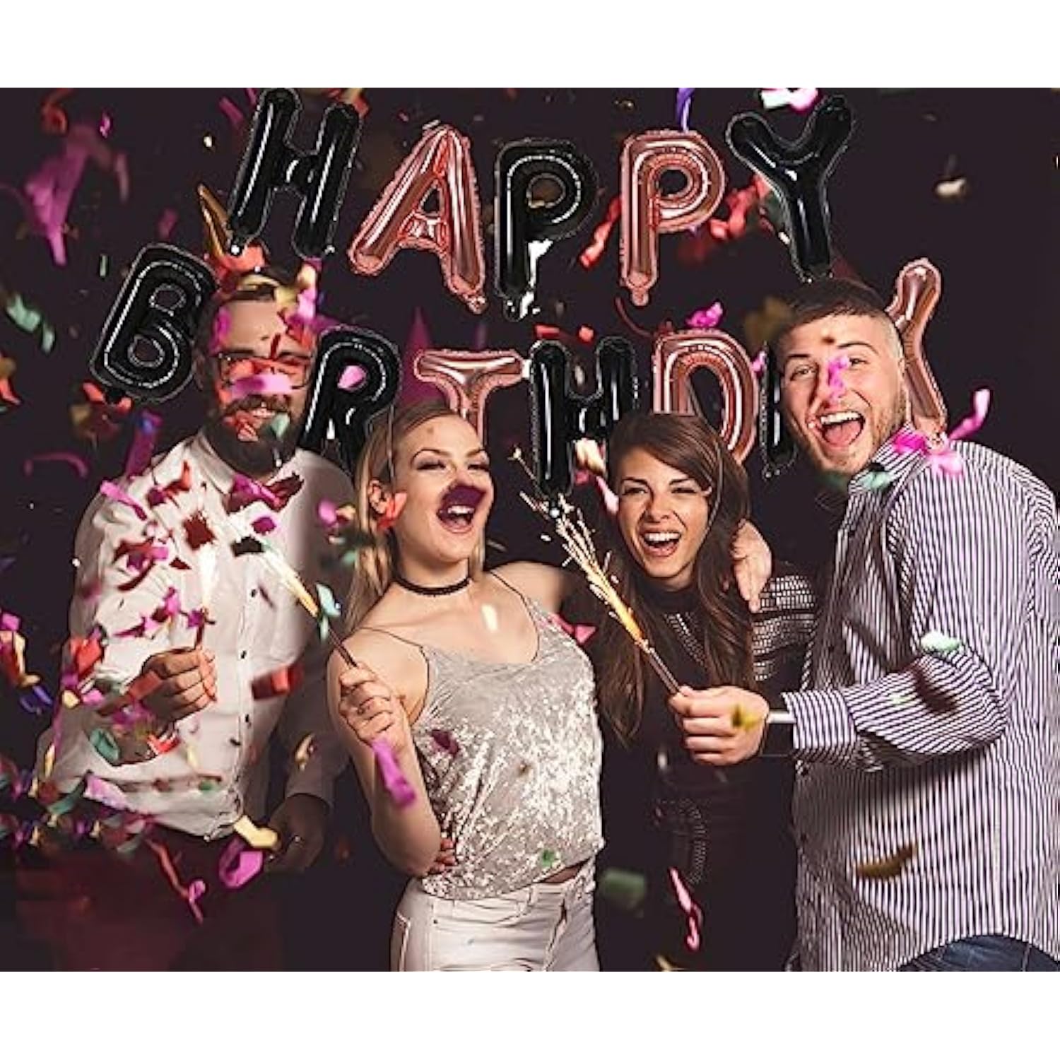Black And Rose Goldhappy Birthday Balloons Banner, 16 Inch Mylar Foil Letters Balloon Sign For Birthday Party Decorations Photo Booth Backdrop