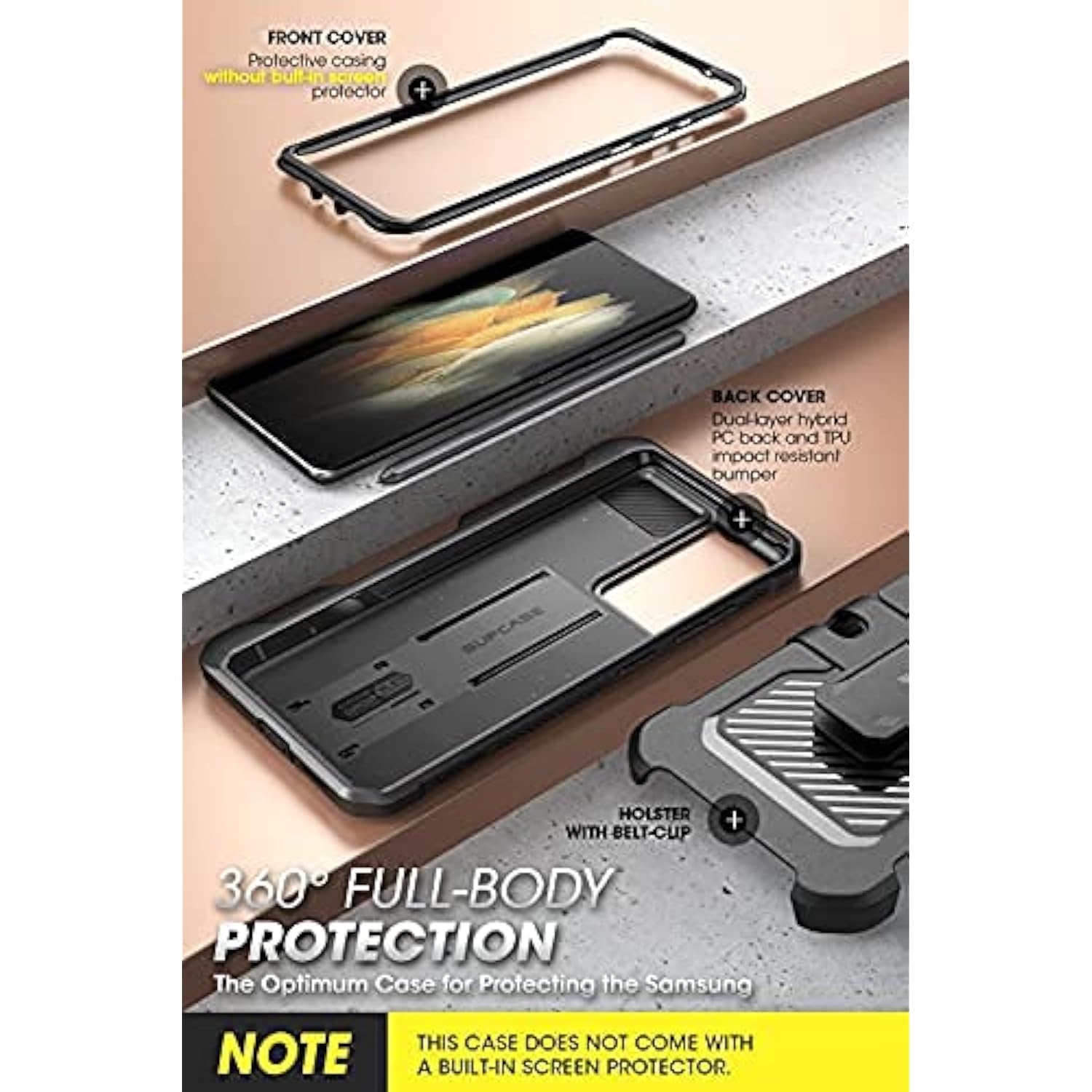 SUPCASE for Samsung Galaxy S21 Ultra 5G Case with Satnd & Belt Clip (Unicorn Beetle Pro), [S Pen Slot] [Military-Grade Protection] Heavy Duty Phone Case Without Built-in Screen Protector, Black