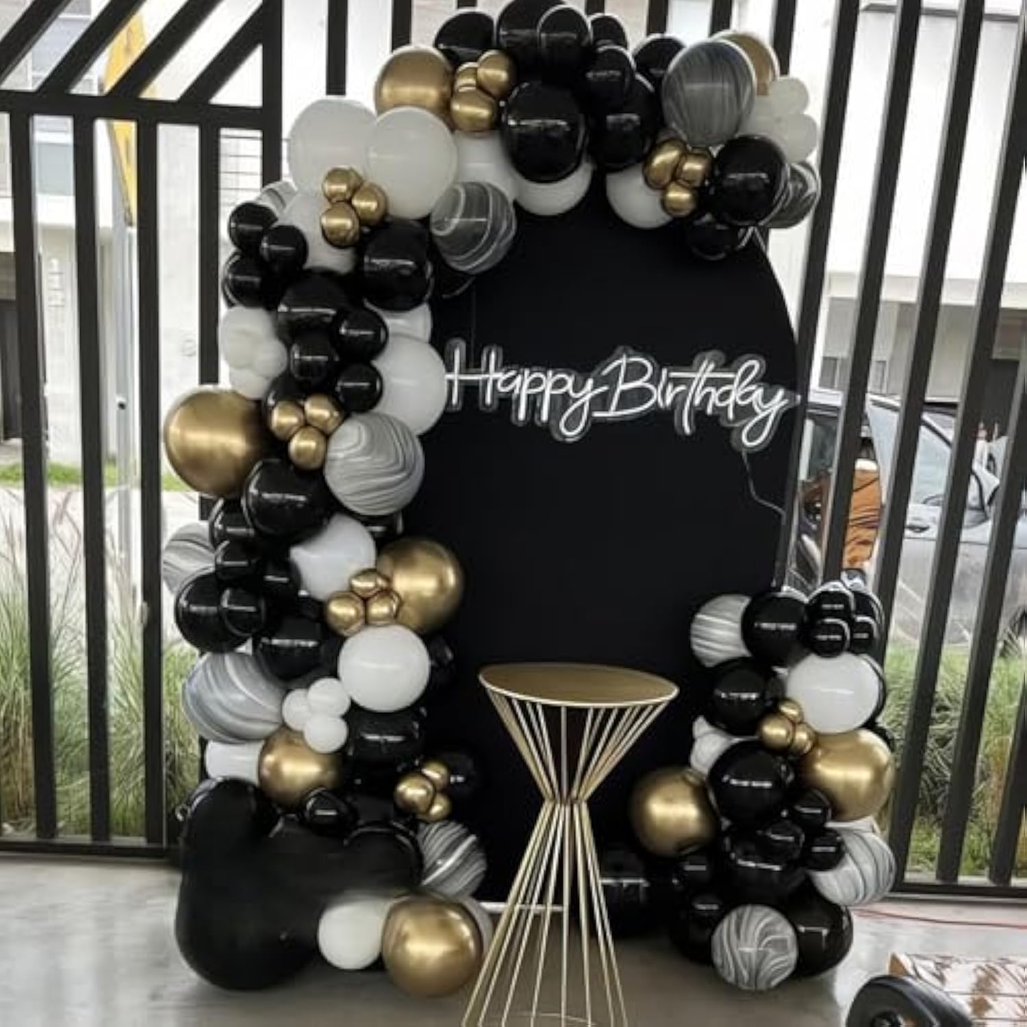 66pc Black, Gold & Pearl White Balloon Set Metallic & Confetti NYE Decor