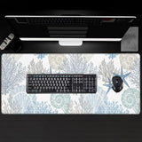Nautical Coastal Large Gaming Desk Mat,Rubber Non-Slip Starfish Seashell Coral Beach Mouse Pad,31.5X11.8X0.12In Extended Sea Ocean Mousepad,Game Lover Mice Pads Gifts,Office Home Deskmat Decor