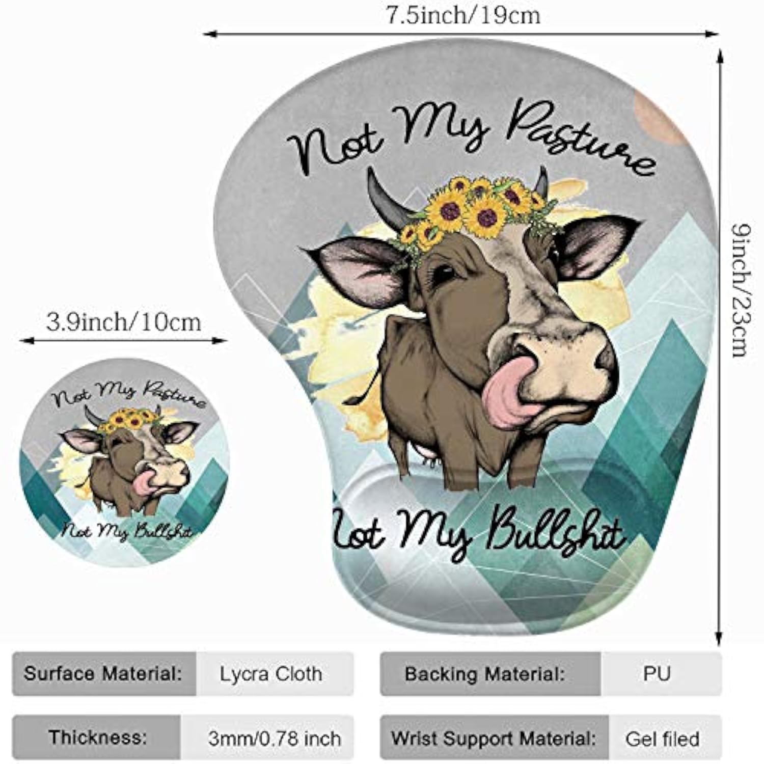 2 Pack Gaming Mouse Pad And Coaster,Ergonomic Mouse Pad With Wrist Support Gel,Non-Slip Pu Base,Easy Typing Pain Relief Effect,Suitable For Office And Home (Cute Cow)