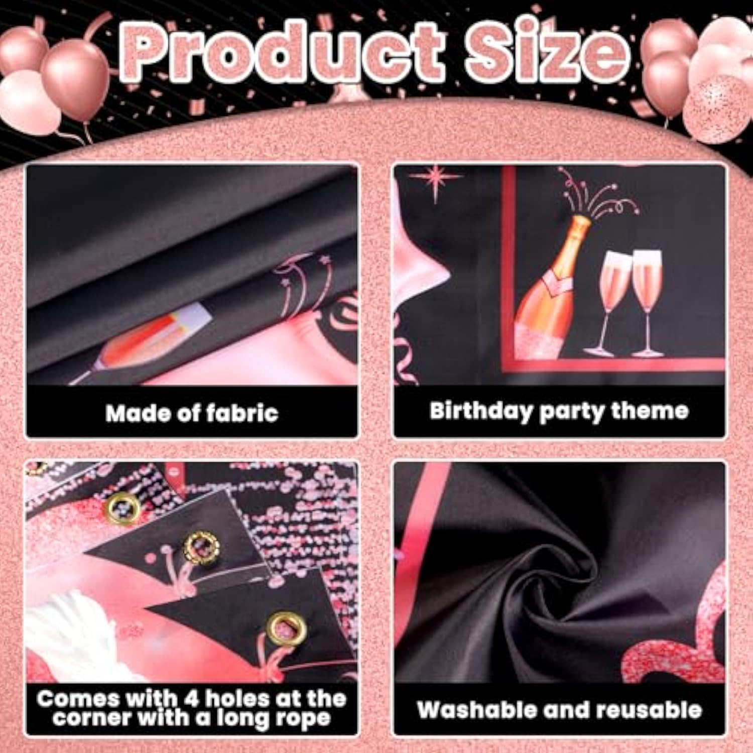 Personalized Birthday Banner Happy Birthday Party Decor Custom Diy Rose And Gold Black Birthdays Backdrop With Name Alphabet Letter Sticker Happy Birthdays Sign Party Supplies For Men Women