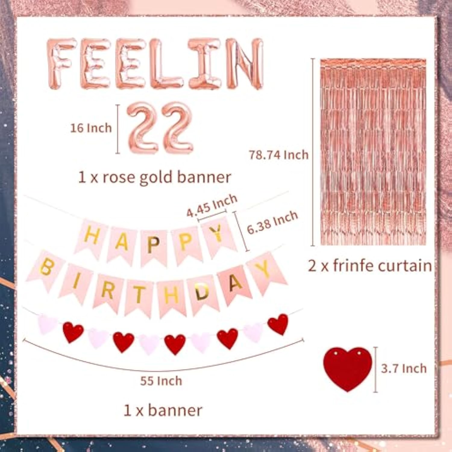 66 Pcs Feelin 22 Balloons Banner 22nd Birthday Party Supplies Decoration