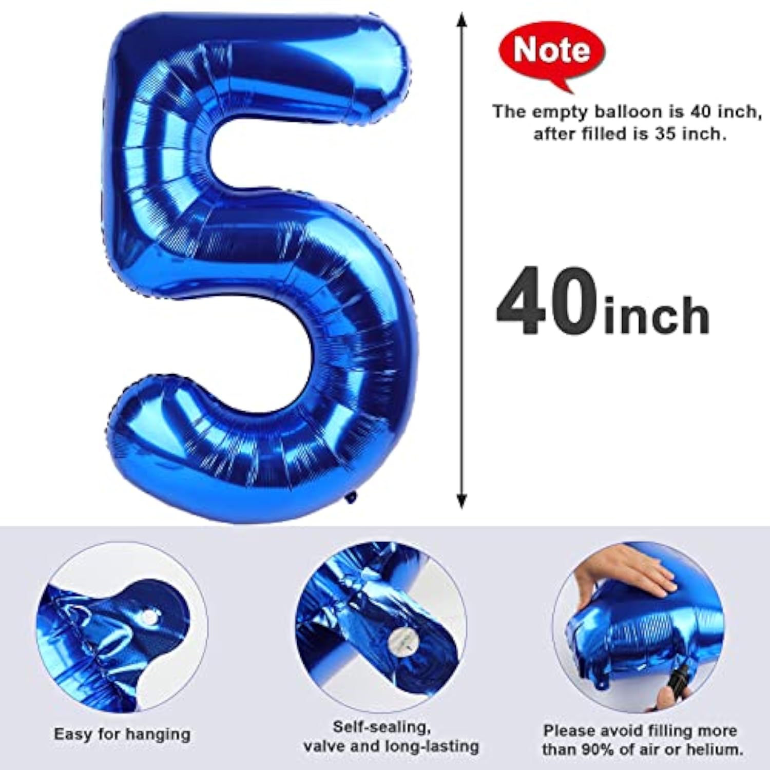 Number 5 Balloon 40 Inch For 5Th Birthday Decorations, 15 25 35 50 Big Navy Blue Numbers Balloons For Wedding Party Decor