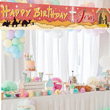 Red Happy Birthday Jesus Banner,Large Jesus’S Birthday Lawn Sign Yard Sign,Christian Winter Merry Christmas Party Decorations Supplies,Happy Bday Jesus God Party Decor 9.8X1.6 Ft