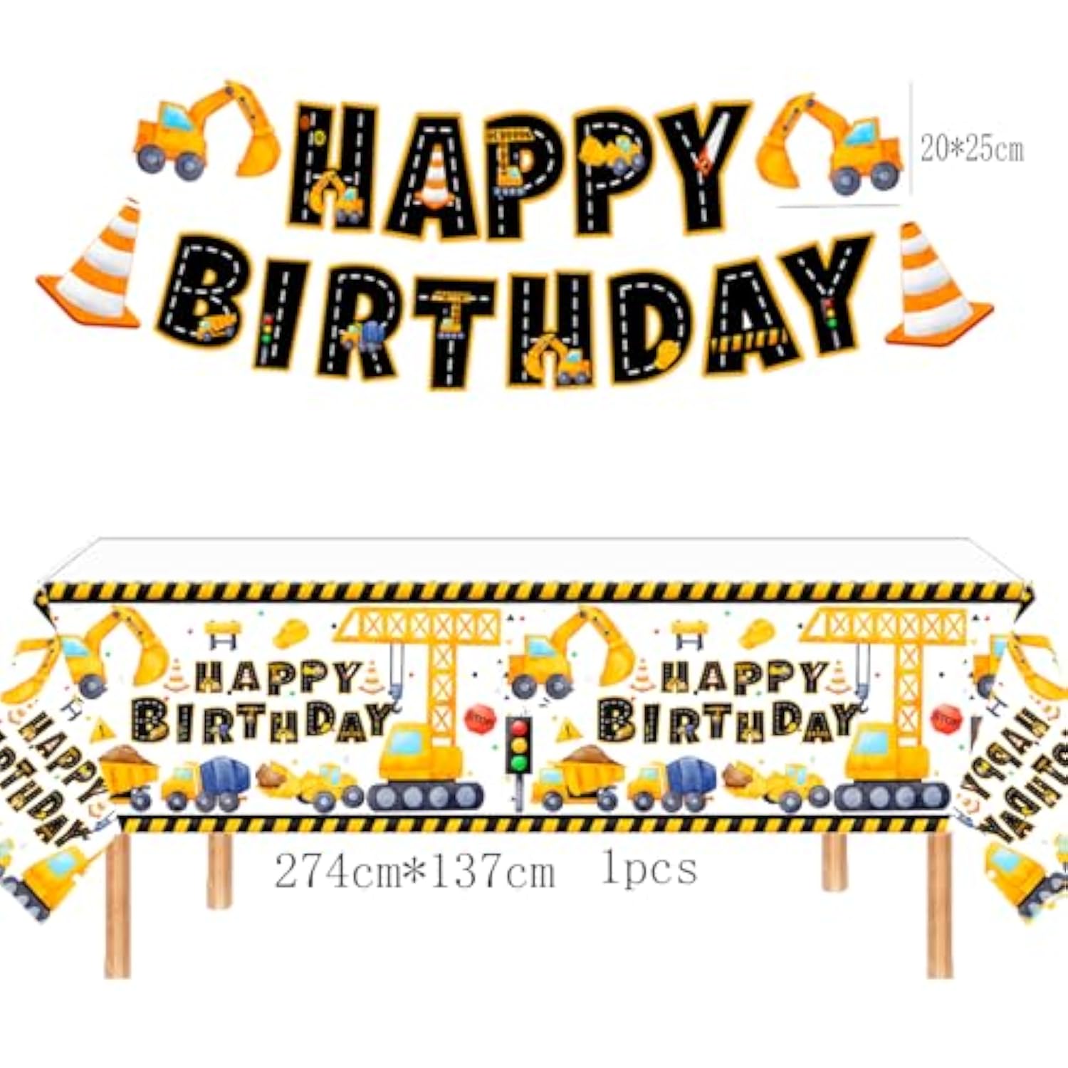 Construction Birthday Party Supplies For 2 Year Old Boy, 2Nd Birthday Decorations For Boys, Include- Backdrop, Cake, And Cupcake Toppers, Balloons, Cupcakes Wrappers, Banner