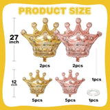Gold Crown Balloons,14Pcs Rose Gold Foil Crown Balloons,27Inch And 12Inch Helium Polyester Film Balloon For Princess Prince Birthday Wedding Baby Shower Party Decorations