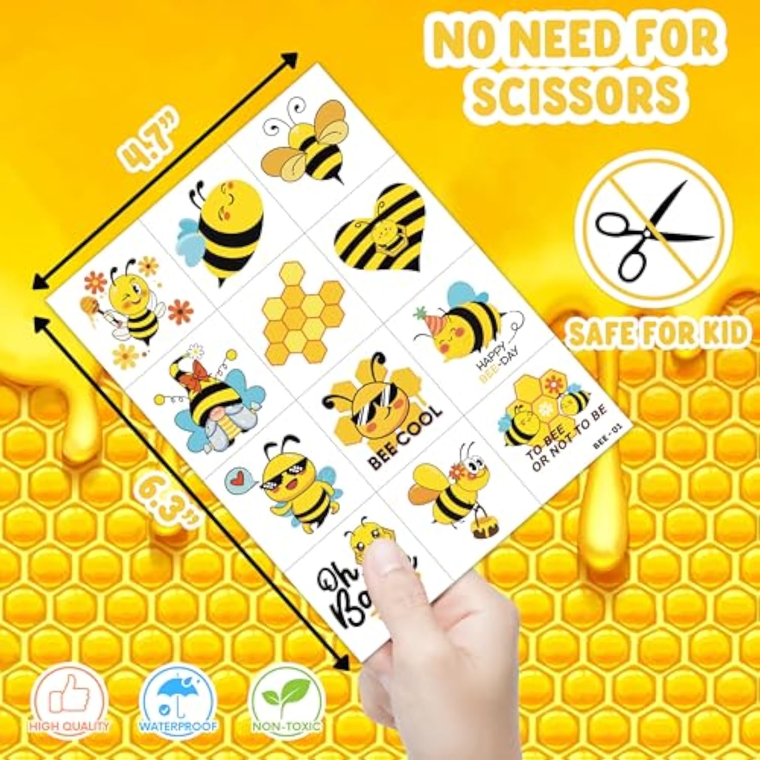 96 Pcs Bee Pre-Cut Temporary Tattoos For Kids | Super Cute First Themed Birthday Party Favors, Supplies, Decorations, Cute Animal Tattoo Stickers, School Rewards Prizes & Gifts Boys Girls