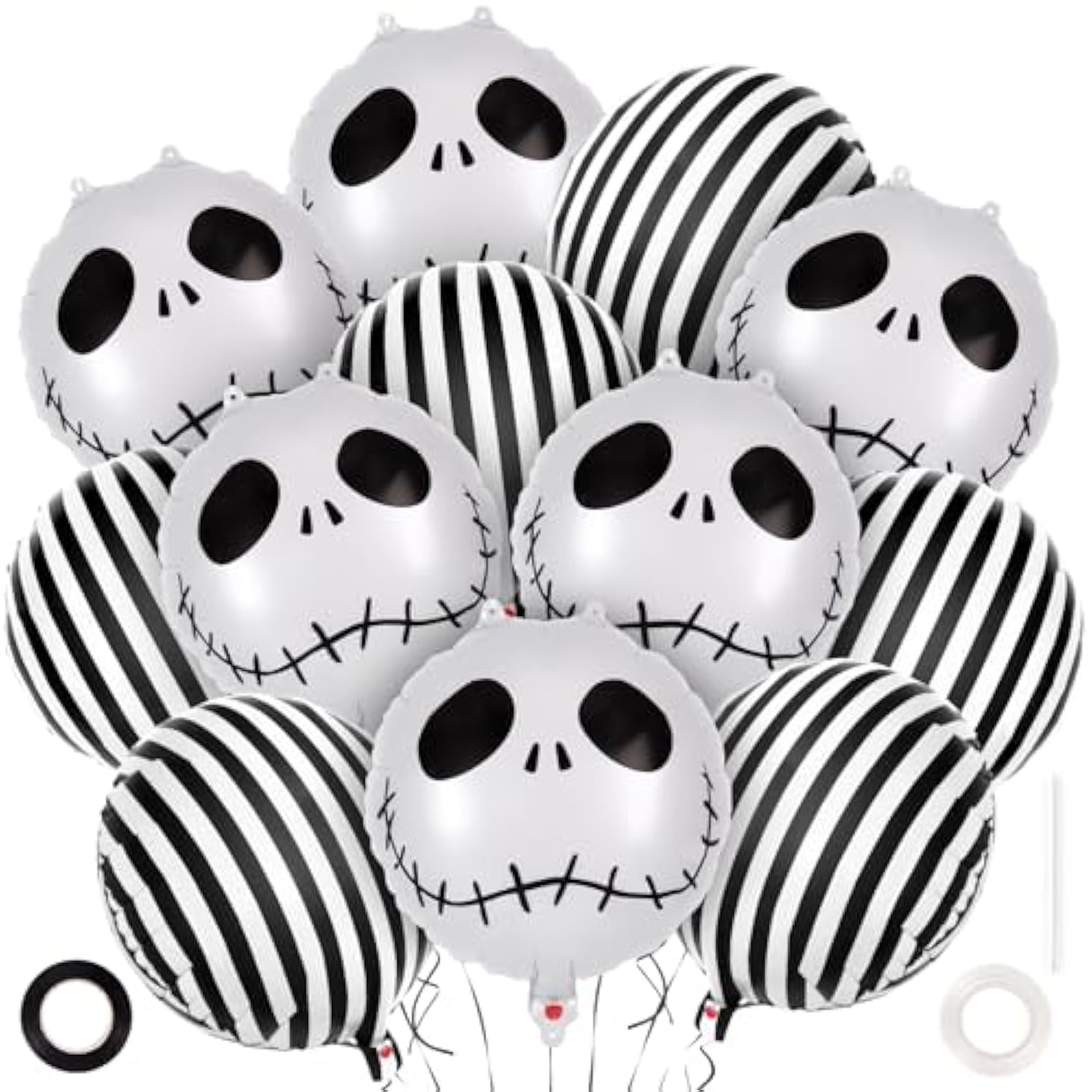 12 Pack Black White Skeleton Skull Foil Balloons Halloween Party Decorations