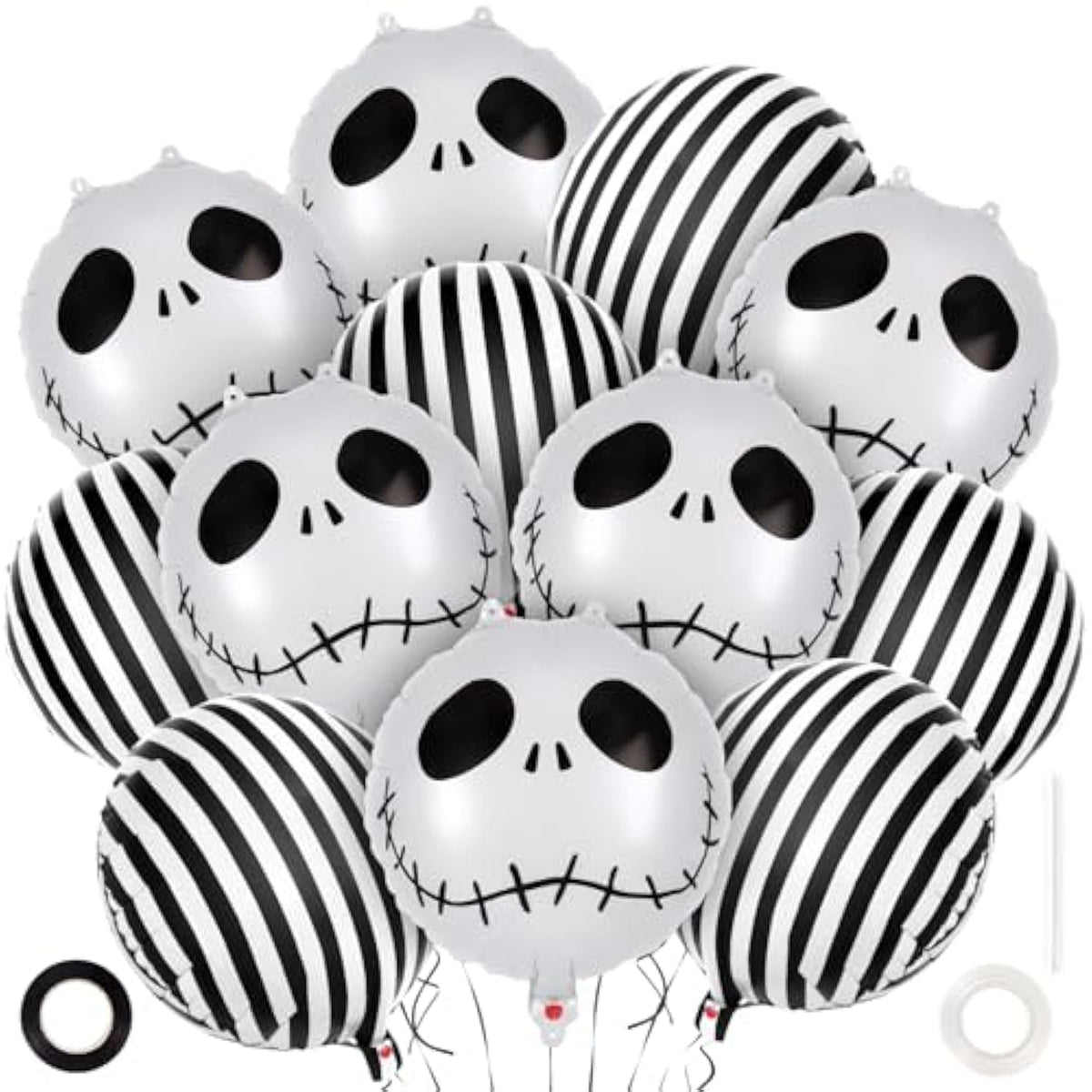 12 Pack Black White Skeleton Skull Foil Balloons Halloween Party Decorations