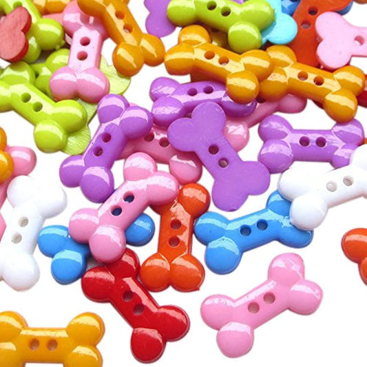 100Pcs Pet Dog Bone Toy Plastic Buttons 2 Holes Sewing Craft 18Mm