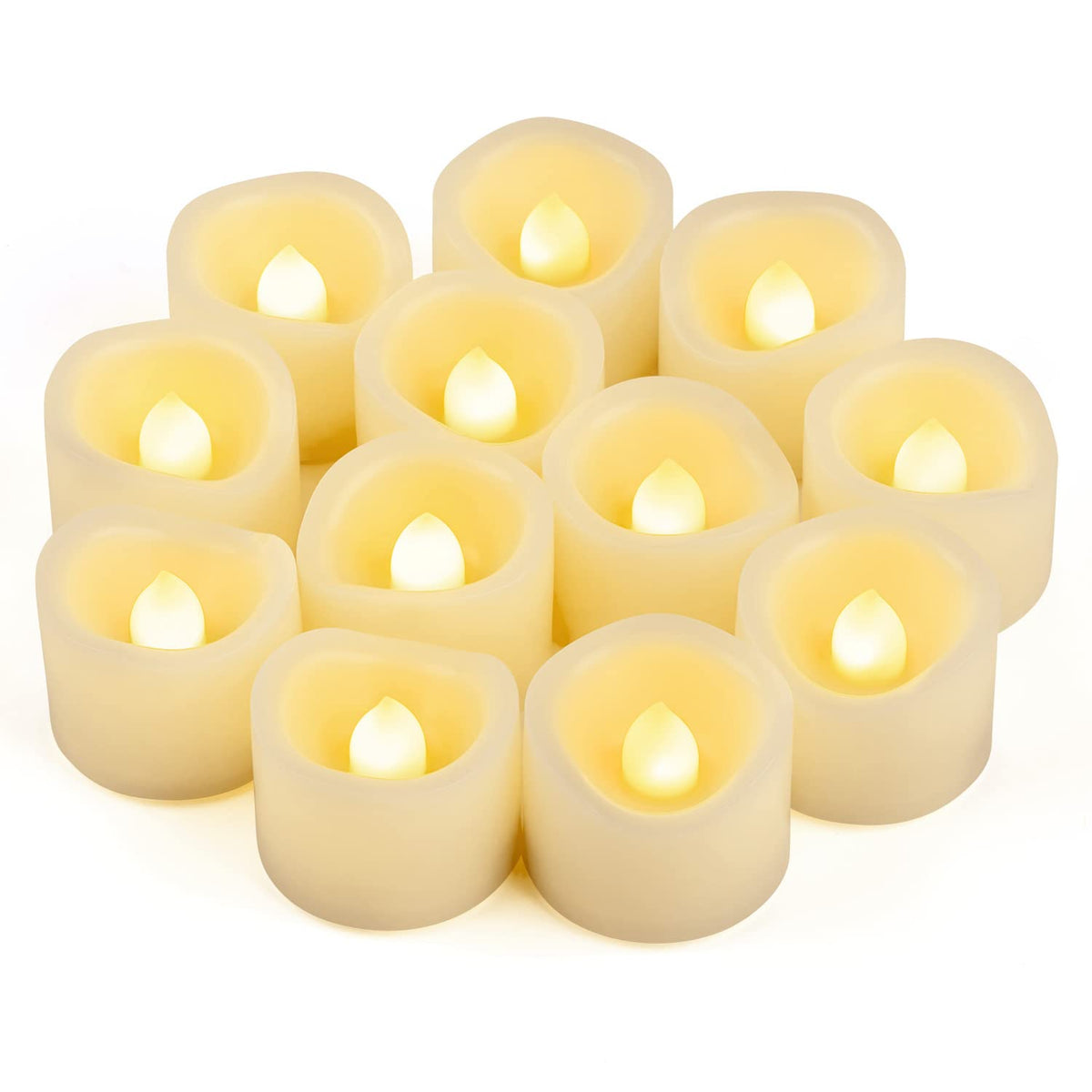 12 Pcs Led Flameless Flickering Tea Lights Votive Candle Battery Operated/Electric Flicker Led Tealight Bulk Fake Candles For Halloween Christmas Wedding Party Decorations (Warm White)