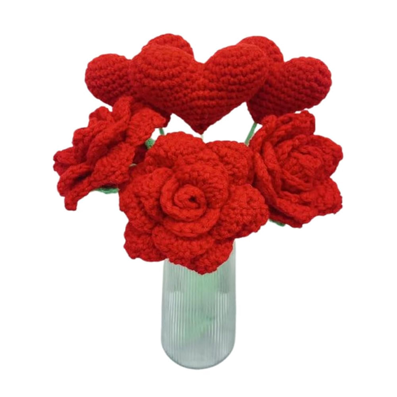 6 Pcs Hand Made Knitted Fake Rose Artificial Flowers For Decoration Crochet Flowers?Flower Bundle Fake Plants Wedding Centerpieces Decorations Mothers Day Mom Gifts For Mom (6, Roses And Love)