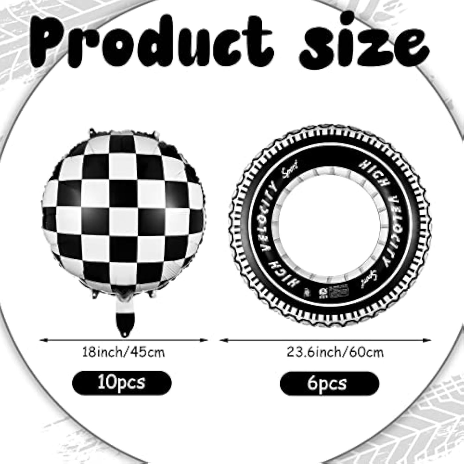 Race Car Party Decor Set: Checkered Balloons & Inflatable Tire Floats
