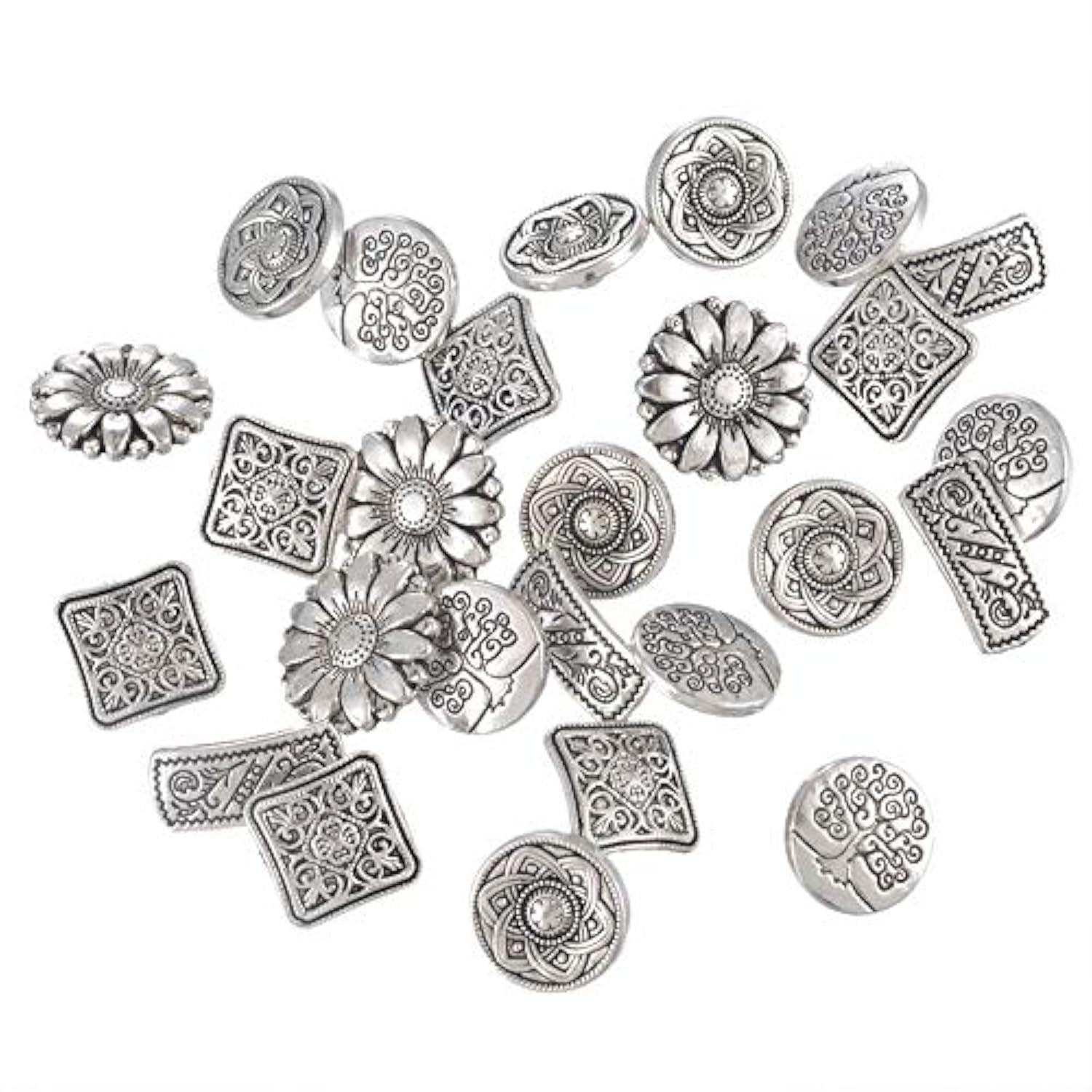 50 Pieces Antique Metal Buttons With Shank Round/Square/Flower Shaped