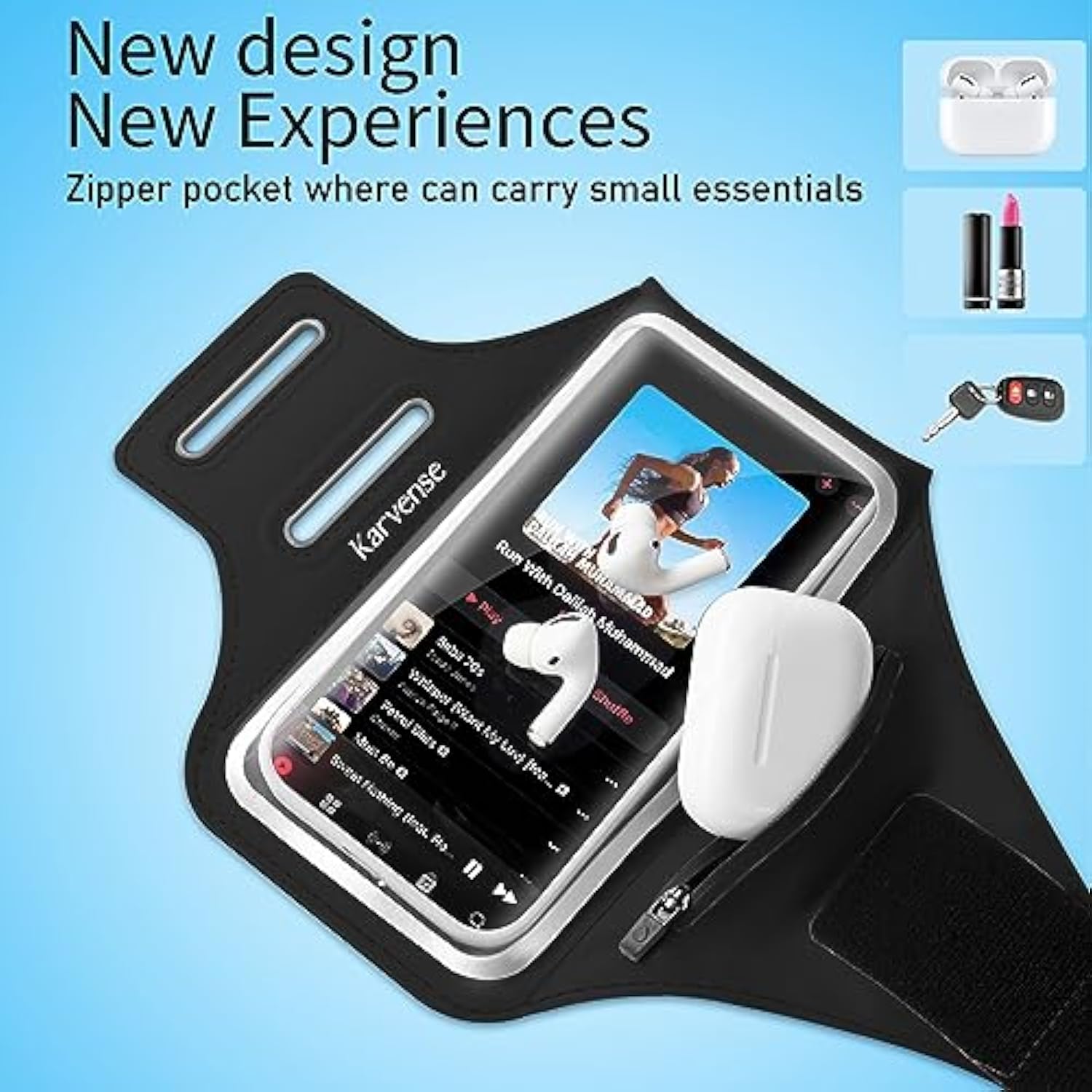 Running Armband Phone Holder For iPhone Samsung With Strap & Zipper Black Large