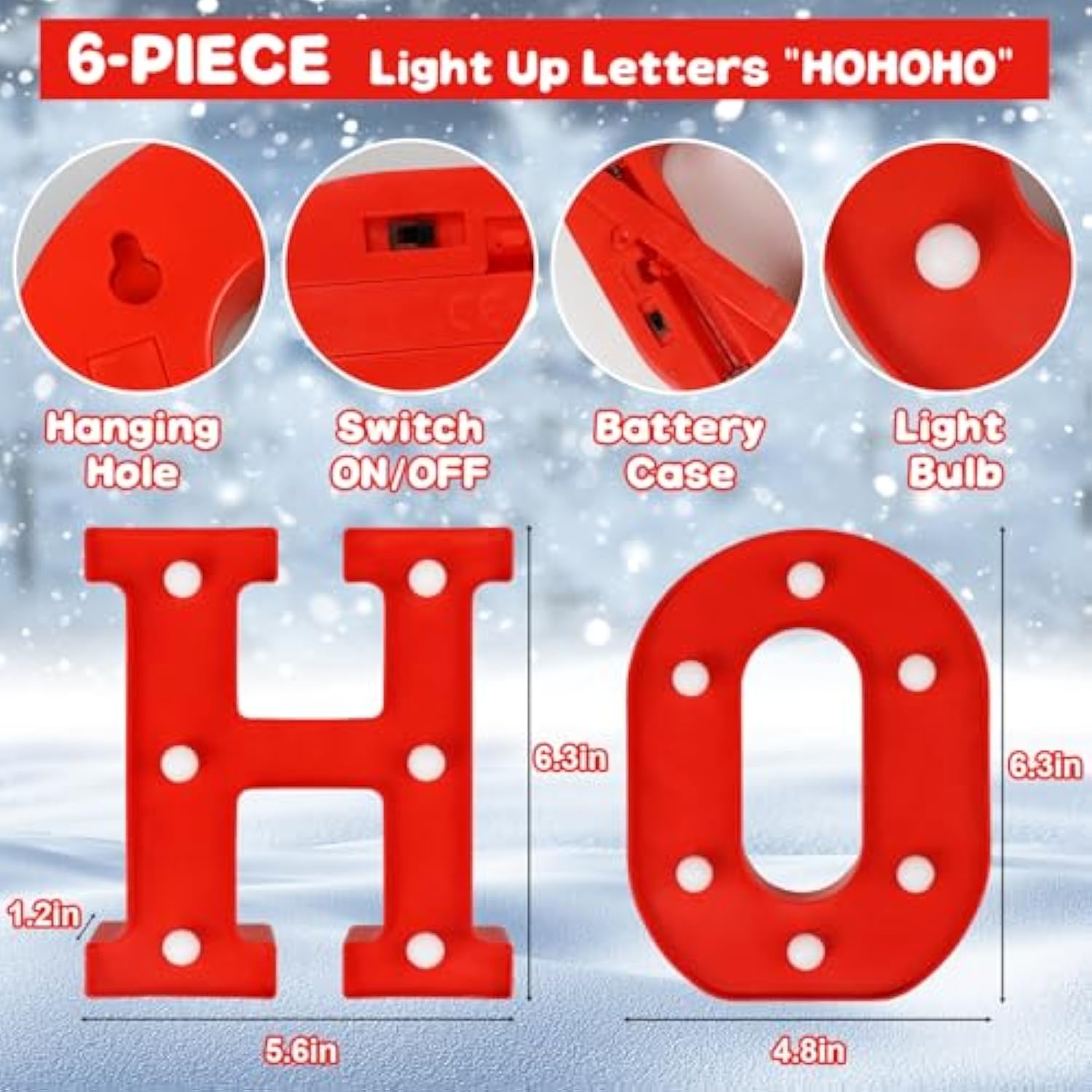 Ho Ho Ho Christmas Decorations Indoor, 6.3 Inches Led Marquee Light Up Letters Hohoho Signs, Battery Operated Christmas