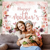 Happy Mothers Day Banner Backdrop Pink Mother's Day Decorations Banner Floral Thank You Mom Mothers Day Background Photo Booth Props(6x3.6ft)