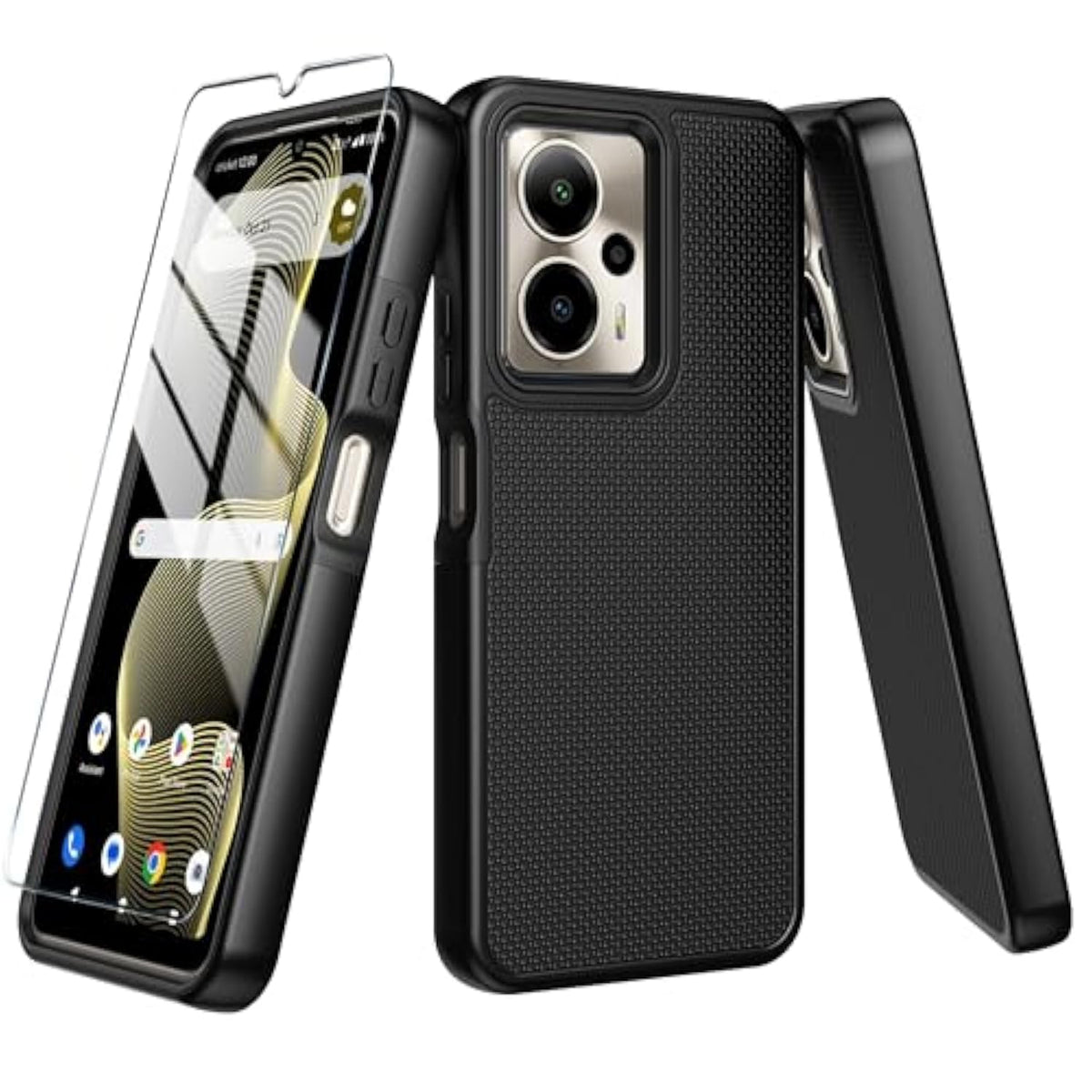 For Cricket Outlast 5G 2024/At&T Motivate Pro 5G Case With Tempered Glass Screen Protector,Dual Layer Heavy Duty Shockproof Protection (Cricket Outlast 5G 2024,Black)