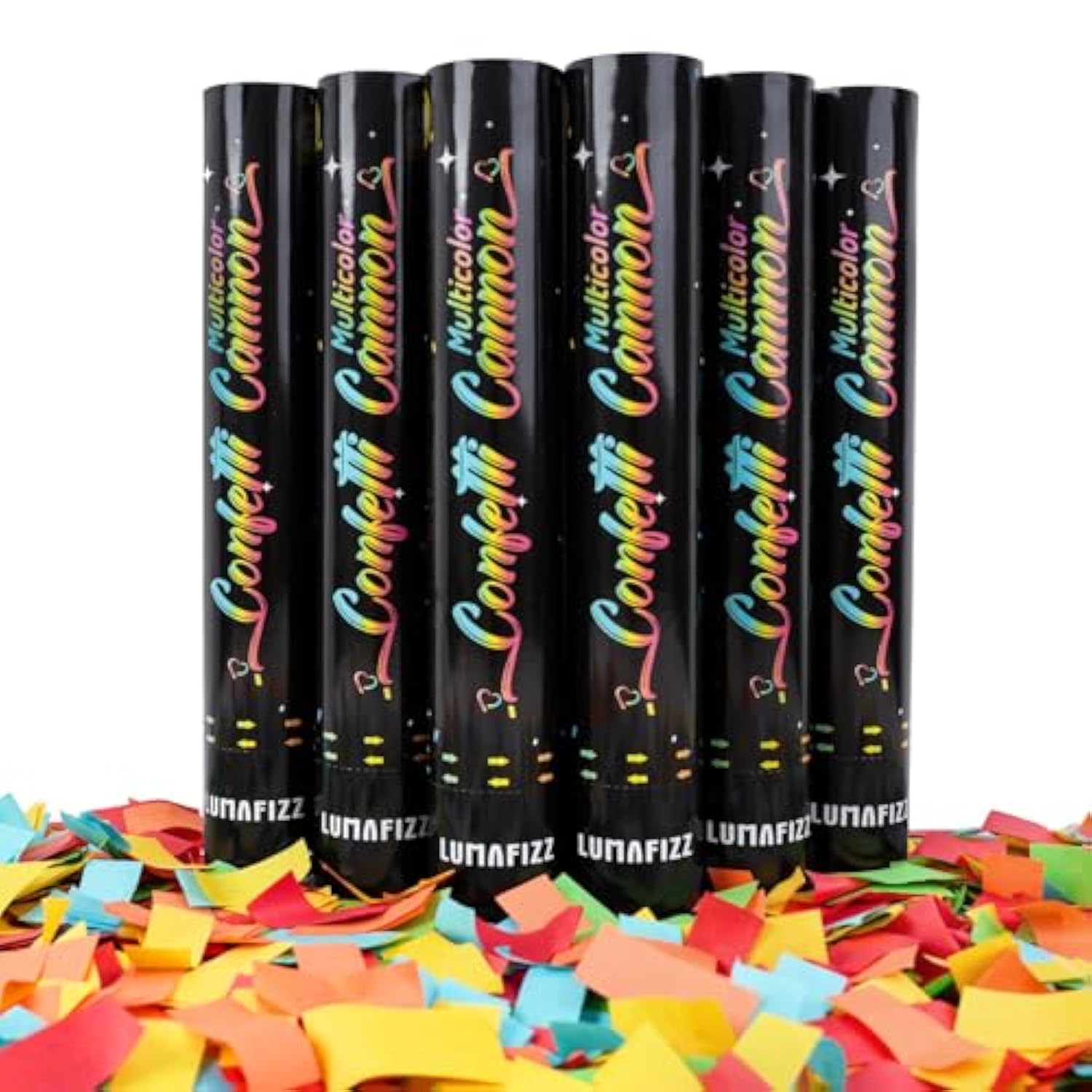 6-Pack 12-Inch Biodegradable Confetti Cannons Multicolor for Parties and Weddings