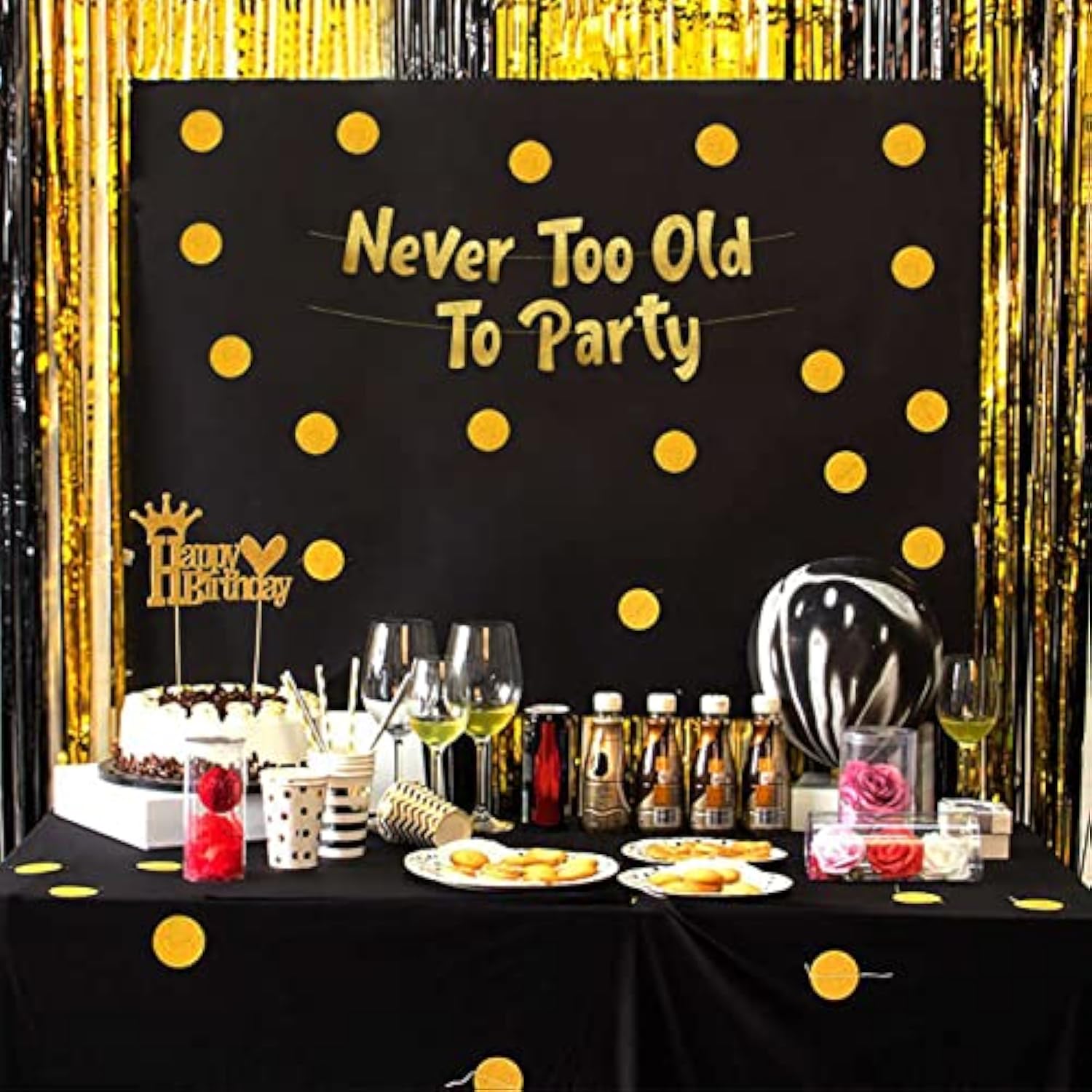 Never Too Old Too Party Adult Birthday Gold Glitter Banner - Funny Birthday Party Supplies, Ideas, Gifts And Decorations