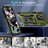 Case For Iphone 15 With Slide Camera Cover + Screen Protector (2 Packs), Rotated Ring Kickstand Military Grade Shockproof Protective Cover-Olive Green