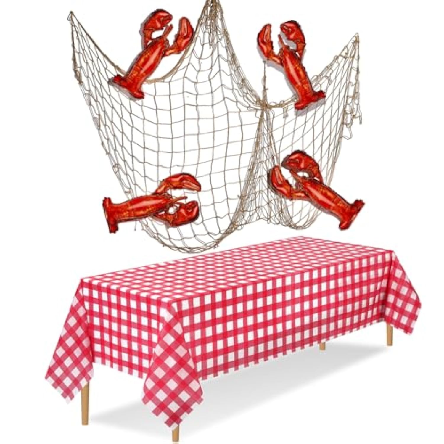 6 Pcs Crawfish Boil Party Supplies Includes Lobster Balloons Crawfish Tablecloth Fish Net Decorative Aluminum Foil Balloons For Nautical Themed Birthday Party Decoration