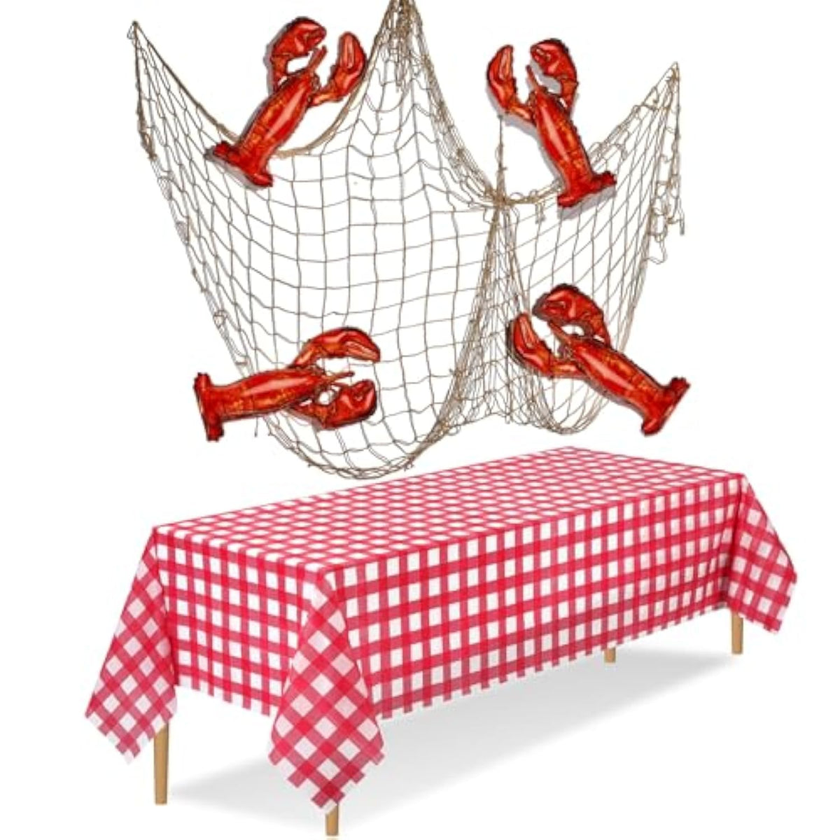 6 Pcs Crawfish Boil Party Supplies Includes Lobster Balloons Crawfish Tablecloth Fish Net Decorative Aluminum Foil Balloons For Nautical Themed Birthday Party Decoration