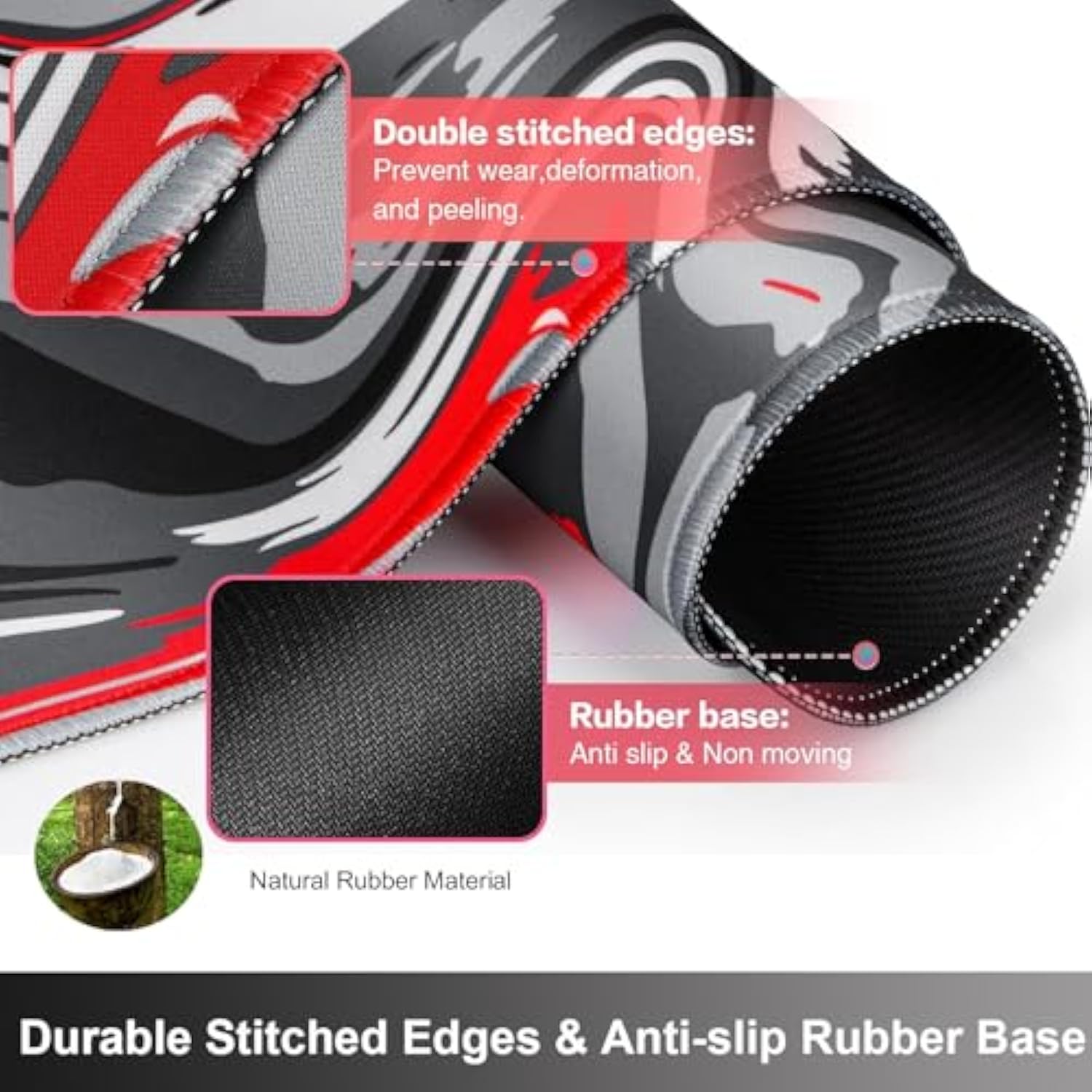 Gaming Mouse Pad Xxl Extended Fluid Pattern Mouse Pad 31.5X15.7Inch, Large Abstract Big Computer Mouse Mat Desk Pad With Non-Slip Rubber Base And Stitched Edge For Home Office-Red Fluid