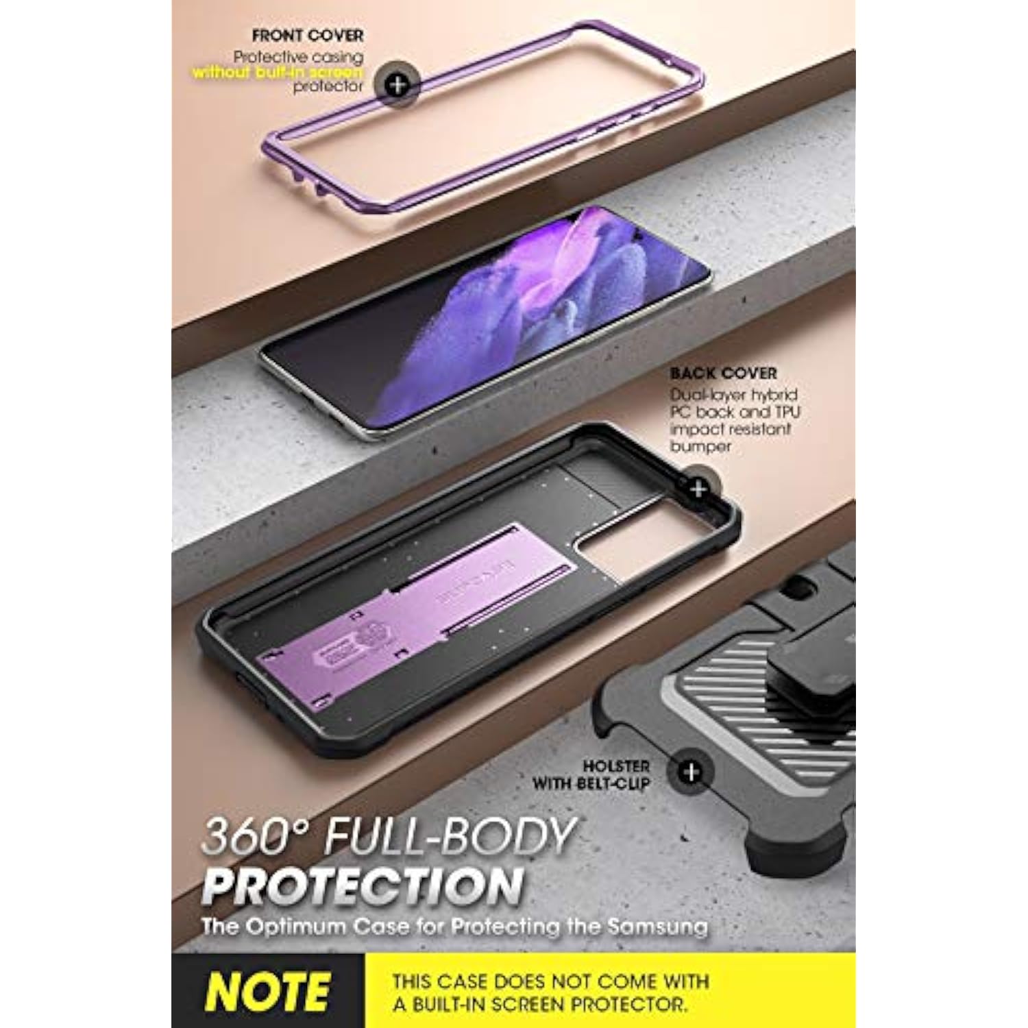 SUPCASE for Samsung Galaxy S21 Ultra Case with Stand (Unicorn Beetle Pro), [Built-in Front Frame & Belt-Clip] [Military-Grade Protection] Full-Body Rugged Phone Case for Galaxy S21 Ultra, Violte