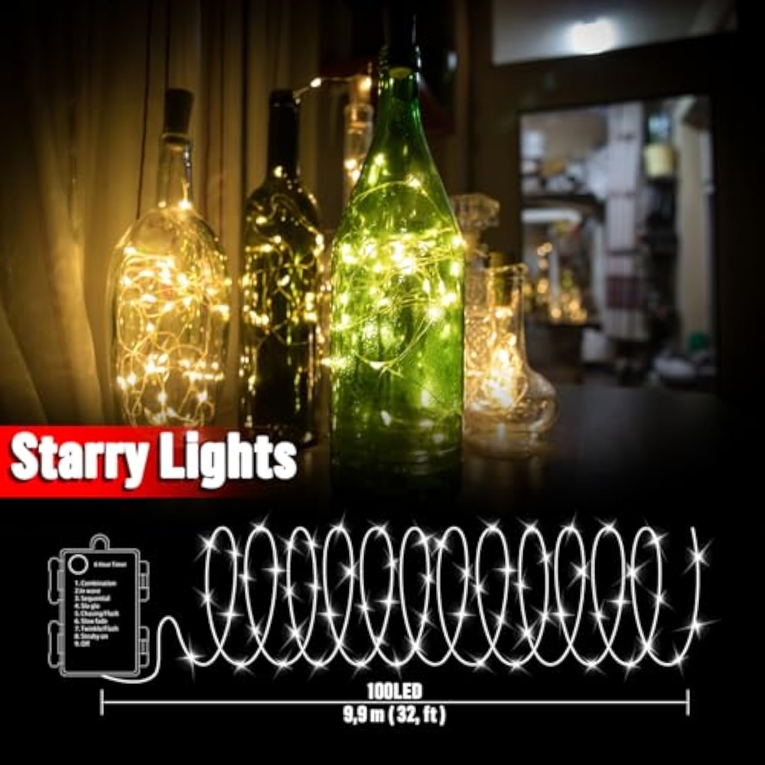 100 Led 33Ft Fairy Lights Battery Operated With Remote, Mini Starry String Lights,Multi Functions & Timer, Twinkle Light