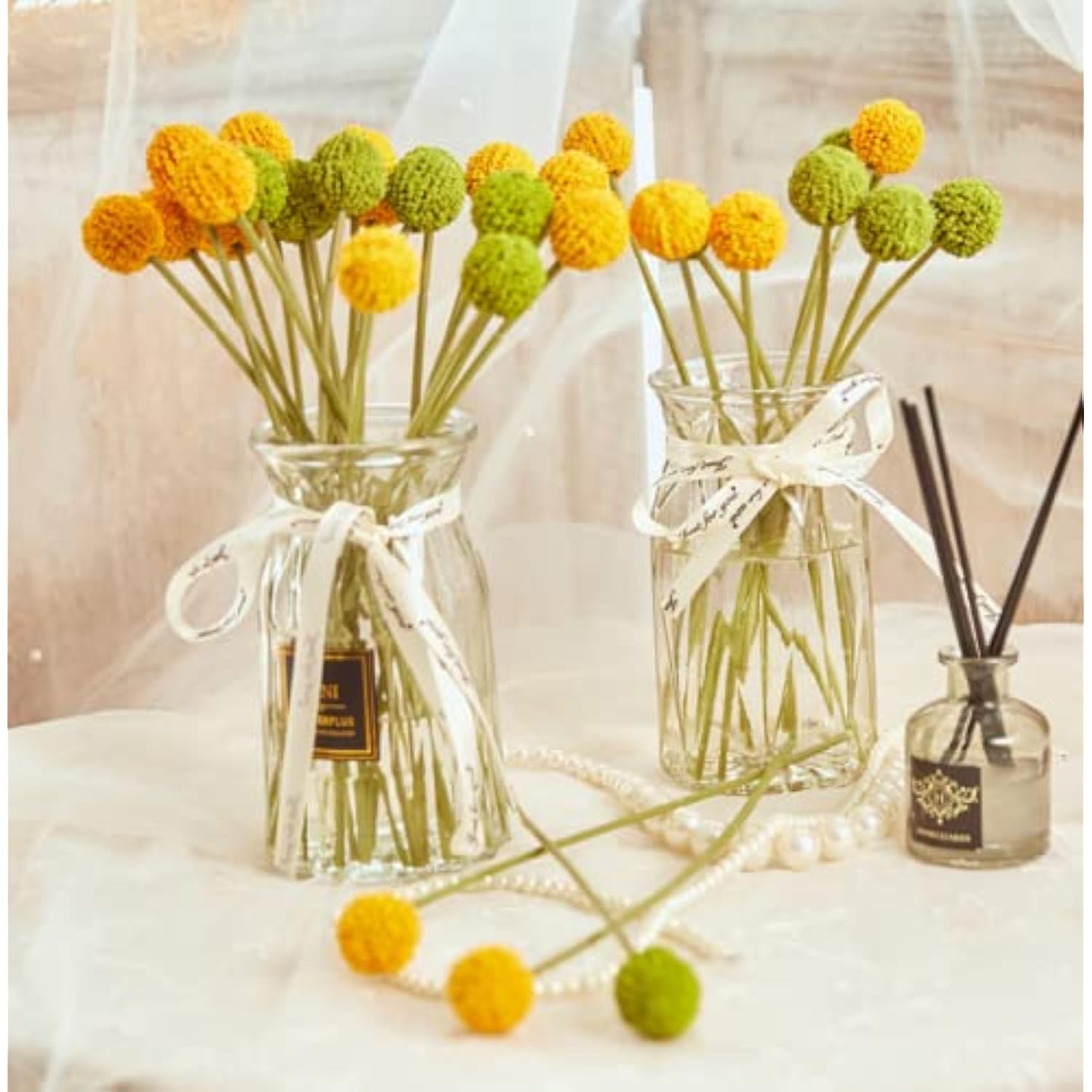 18 Stems Fake Flowers Billy Balls,10“ Artificial Billy Button Flower Bouquet,Permanent Flower Craspedia For Diy Crafts Wreath,Table Wedding Party Centerpieces Decor,Holiday Store (Green)