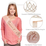 16Th Birthday Decorations For Girls, 33Pcs Sweet 16 Crown And Sash, Black Rose Gold Happy 16Th Birthday Banner Balloons Backdrop Hanging Swirls Paper Fans, Sixteen Party Decorations Kit