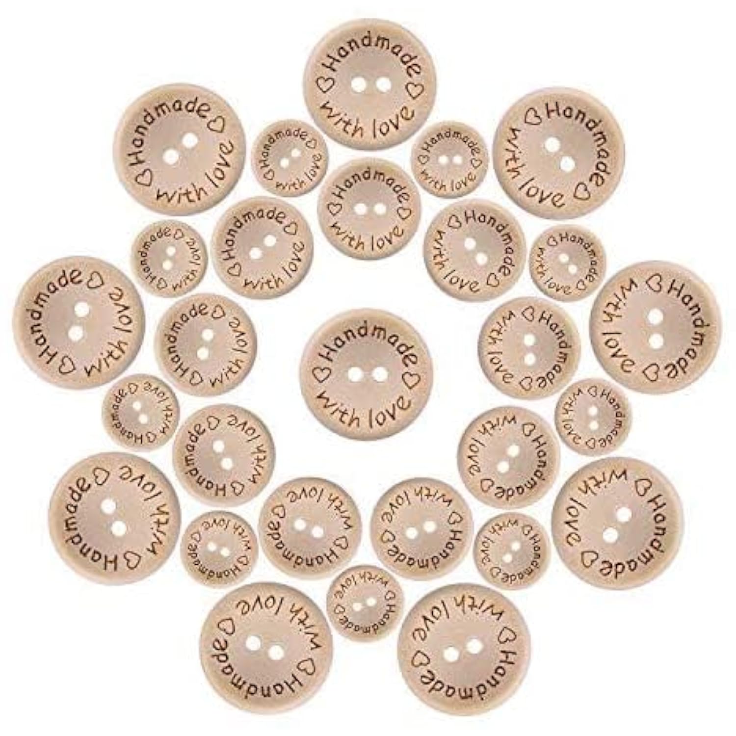 150Pcs Wooden Handmade With Love Round Craft Decor 2 Holes Wooden Sewi