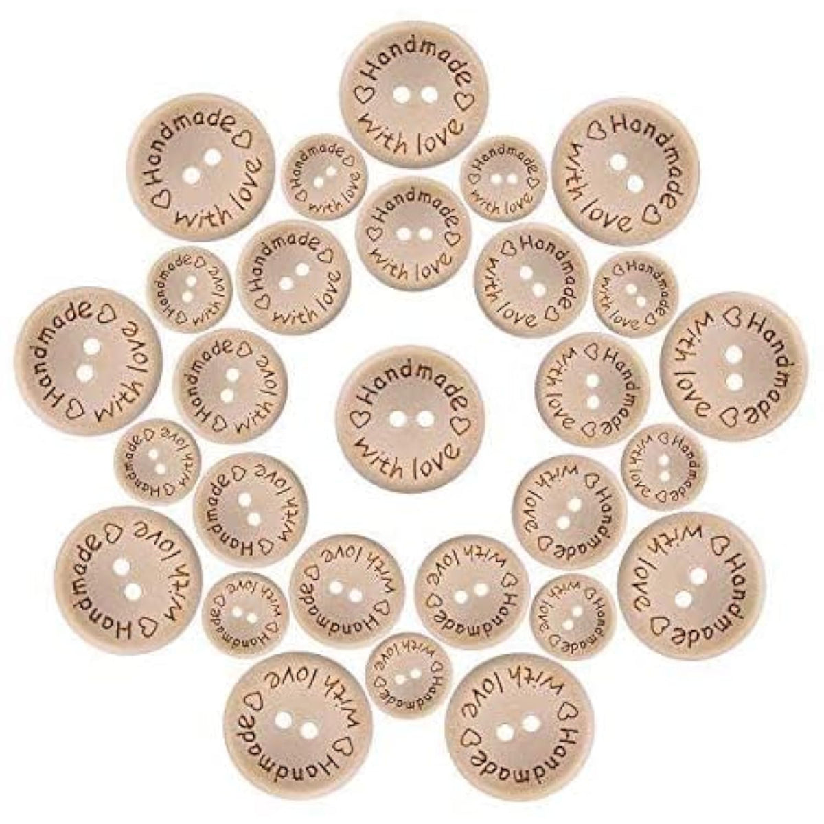 150Pcs Wooden Handmade With Love Round Craft Decor 2 Holes Wooden Sewi