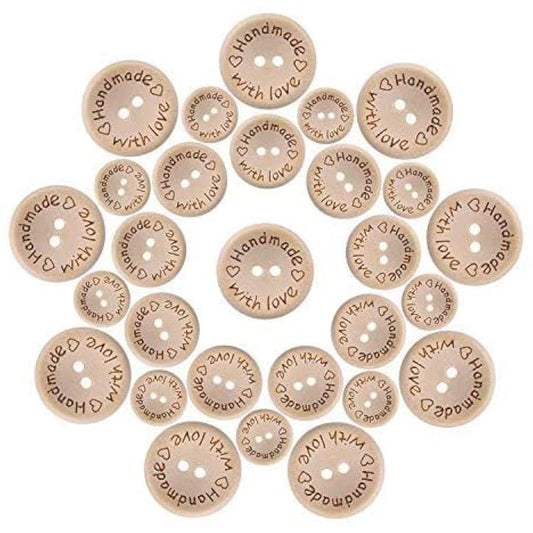 150Pcs Wooden Handmade With Love Round Craft Decor 2 Holes Wooden Sewi