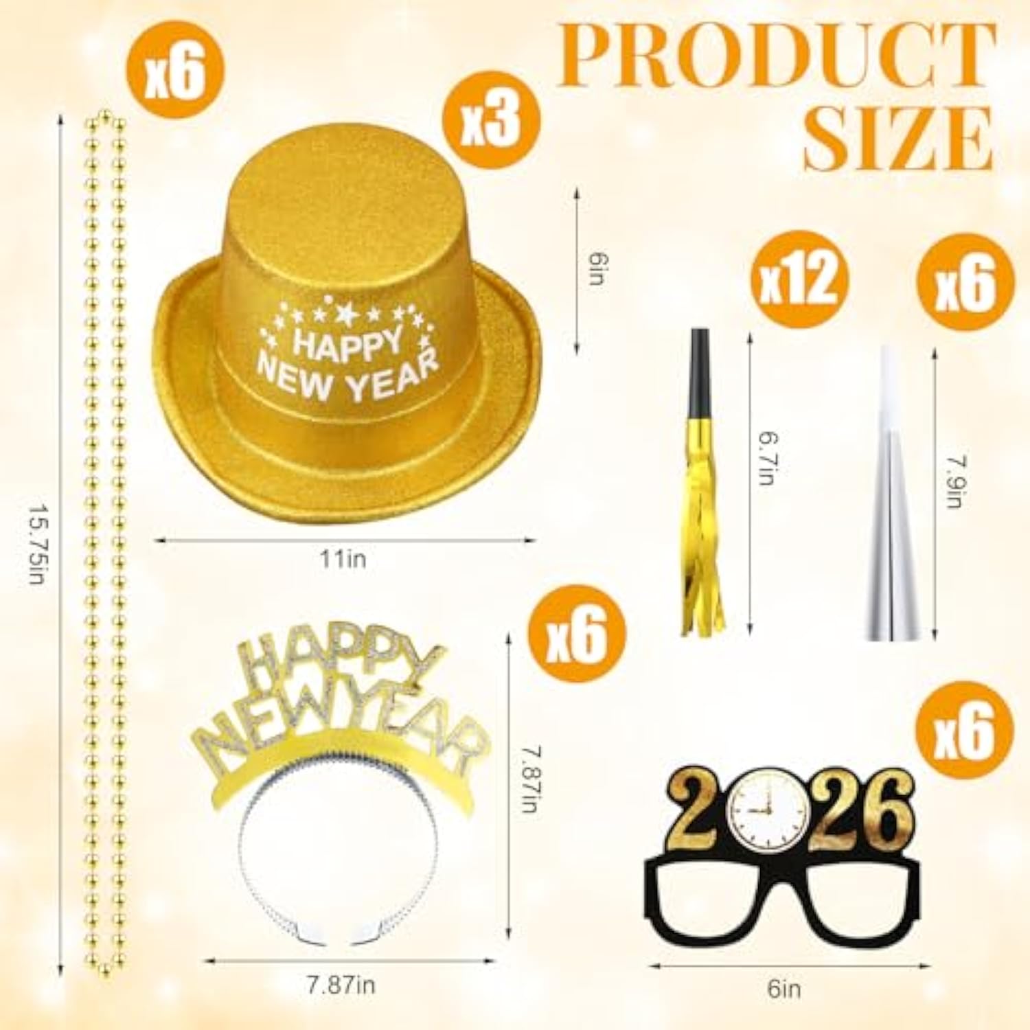 39pcs New Year 2026 Party Supplies Hats Tiaras Glasses Noisemakers