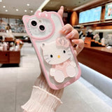 Cute Kawaii Cartoon Phone Case For Iphone 16 Plus Built-In Makeup Mirror For Women Girls, Soft Silicone Transparent Protective Phone Case For Iphone 16 Plus 6.7 Inch, Pink