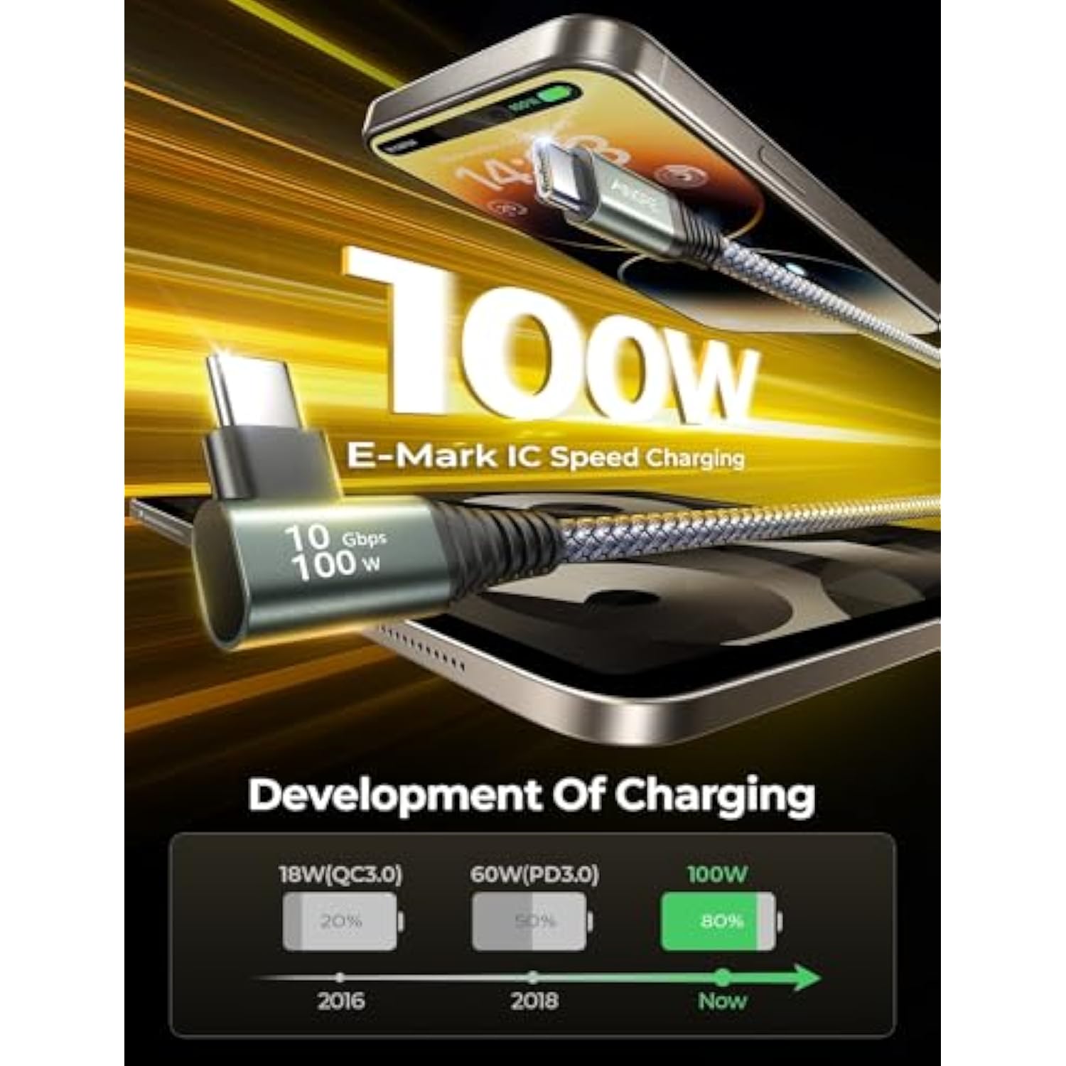 Usb C To Usb C 3.2 Gen 2 Cable, 6.6Ft 10Gbps Usb C Data Cable For Iphone 16 Pro, 4K Monitor Usb C Video Cable 100W Pd Fast Charging Compatible With Thunderbolt 3, Iphone 16, Macbook Pro