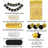 Black & Gold Birthday Decor Kit Banner, Balloons & Fringe Curtains