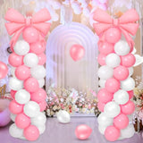 2 Sets Pink White Bow Balloon Column Stand Kit Includes 2 Bows & 100 Latex Balloons Adjustable Stands For Princess Birthday Wedding Coquette Baby Shower Party Decoration