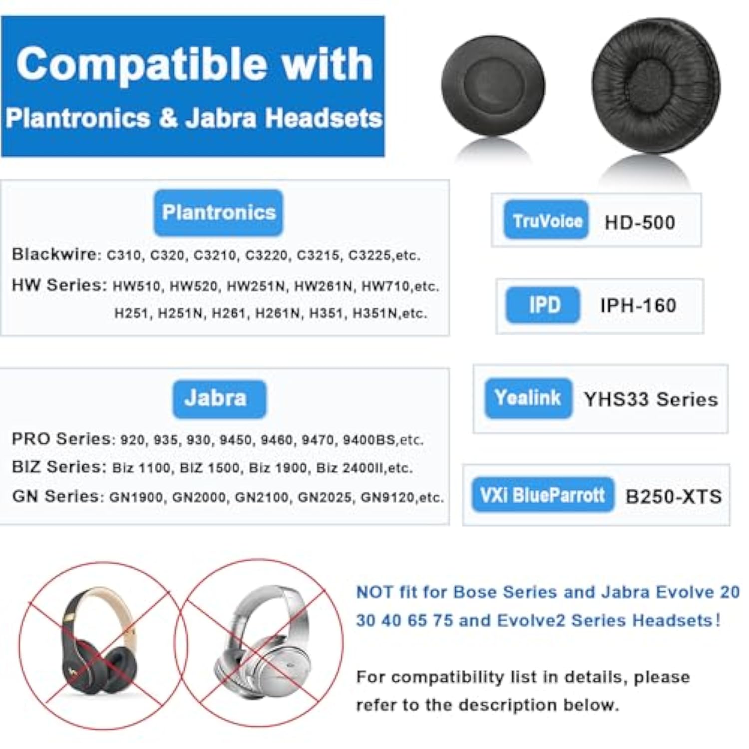 Ear Cushions For Plantronics Headset Replacement 50Mm Ear Pads Designed For Headphone Plantronics Hw251N Hw261N Hw510 Blackwire C320 3210 3220 Jabra Pro 920 9450 Gn 2000 9125 Biz 1500 2400Ii (10 Pack)
