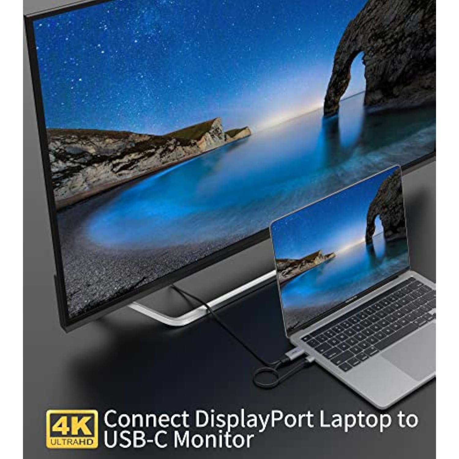 Displayport To Usb C Cable, 4K@60Hz Display Port To Usbc 6.6Ft, Dp 1.2 Male To Type-C Male Converter For Usb-C Touchable Portable Monitor, Compatible For Macbook Pro/Air, Imac