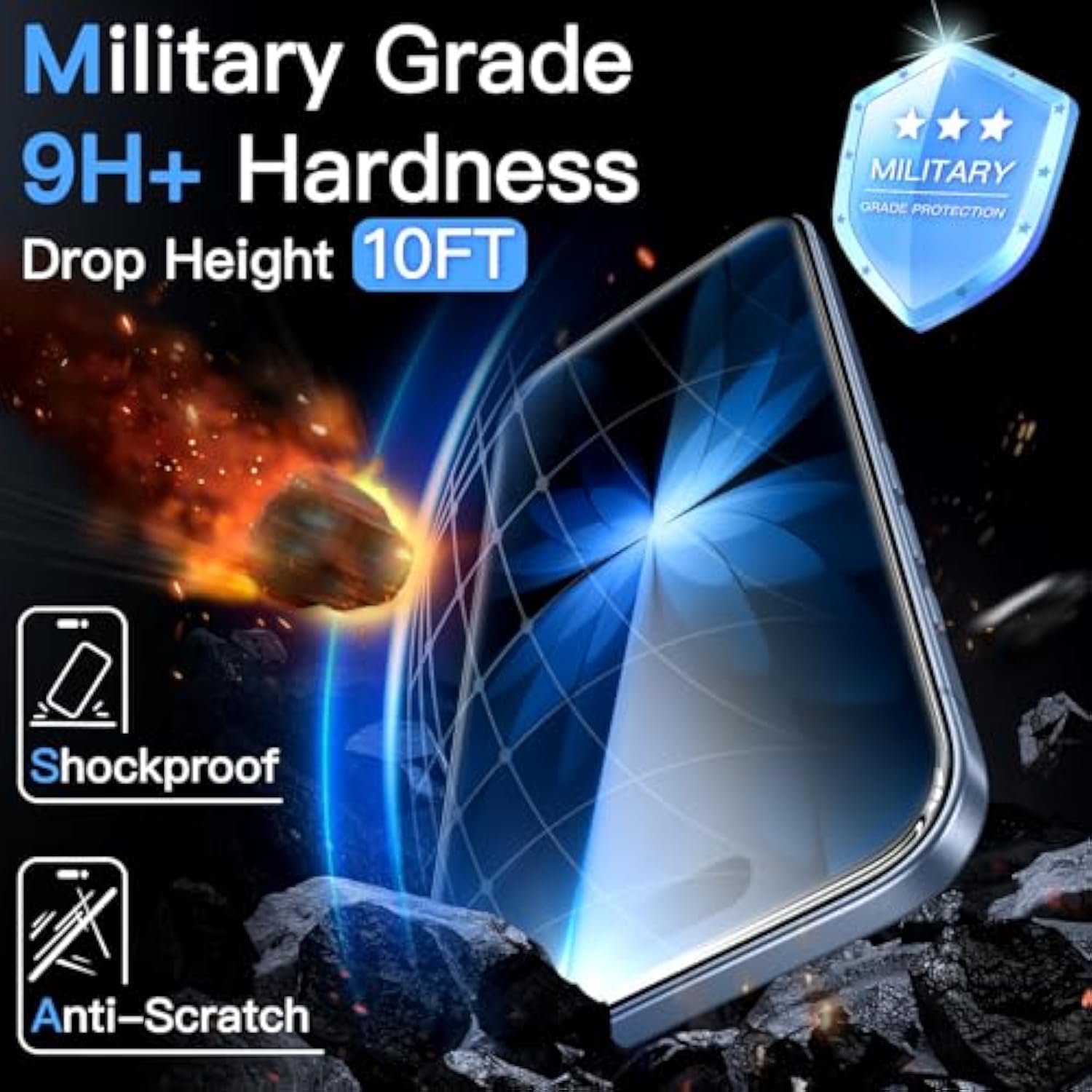 JETech Shatterproof Screen Protector for iPhone 17 6.3-Inch, 9H+ Tempered Glass Military Grade Film with Easy Installation Tool, Case-Friendly, HD Clear, 3-Pack