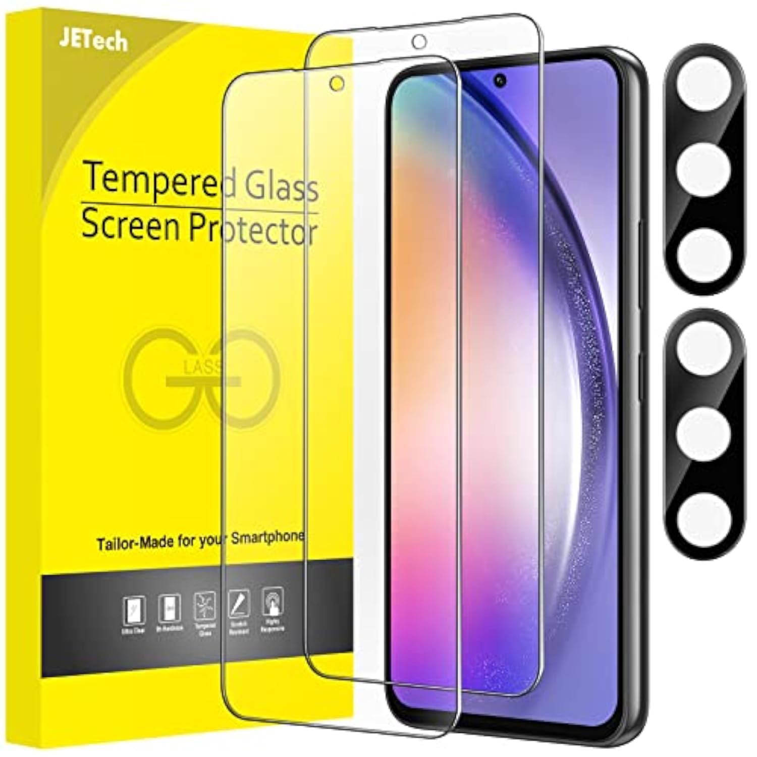 JETech Screen Protector for Samsung Galaxy A54 5G 6.4-Inch with Camera Lens Protector, Tempered Glass Film, HD Clear, 2-Pack Each