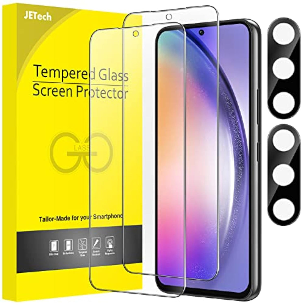 JETech Screen Protector for Samsung Galaxy A54 5G 6.4-Inch with Camera Lens Protector, Tempered Glass Film, HD Clear, 2-Pack Each